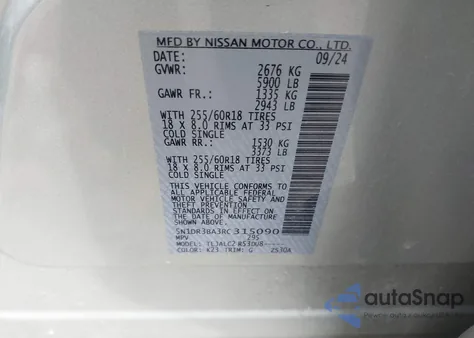 2024 Nissan Pathfinder Sv Fwd z USA, uszkodzony, nr VIN 5N1DR3BA3RC315090